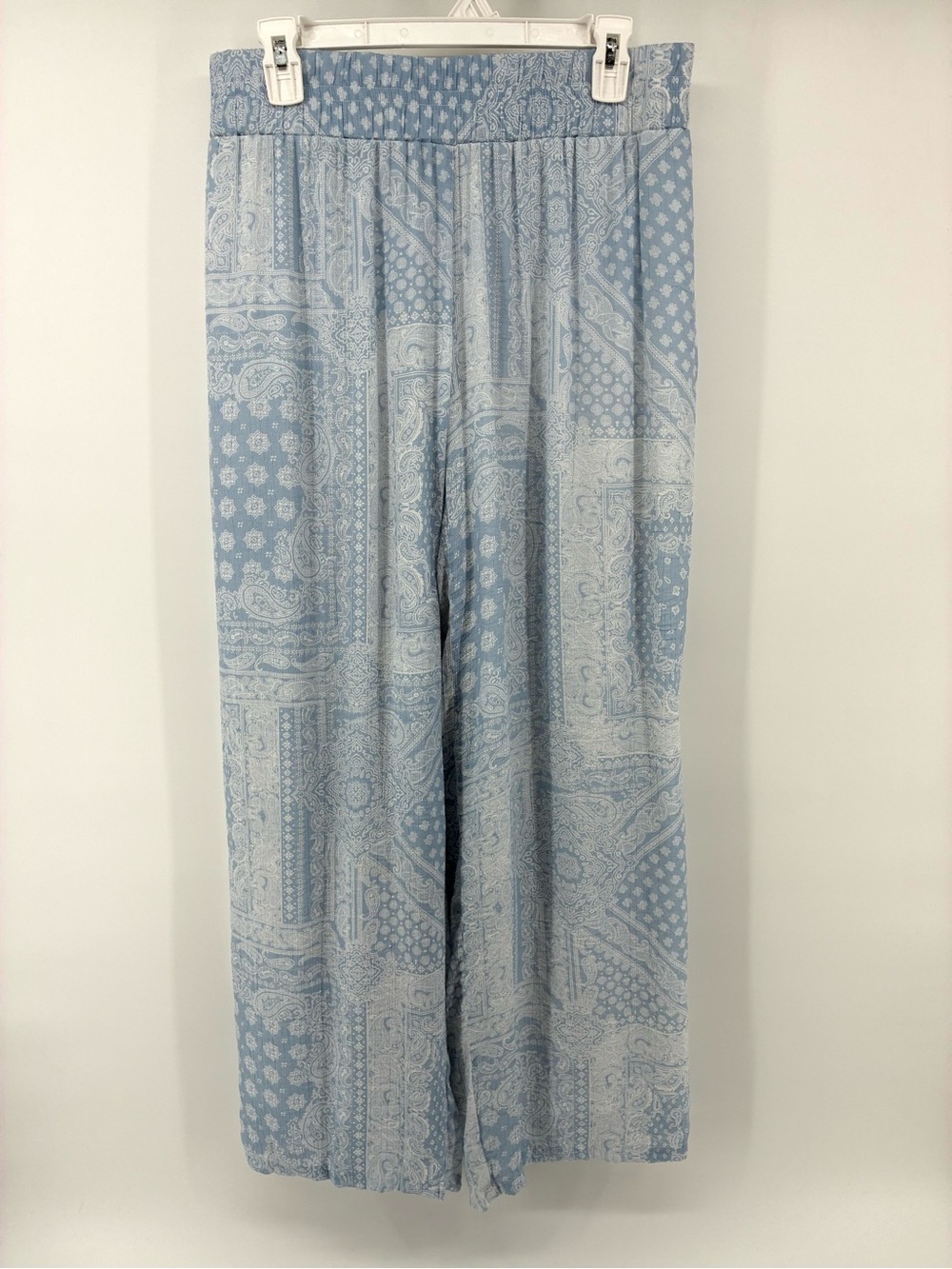 Light Blue Paisley Print Wide Leg Pants
